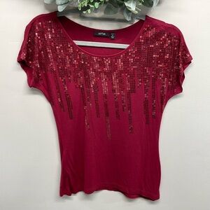 Apt. 9 Burgundy Sequin Short Sleeve Blouse Top XS Petite